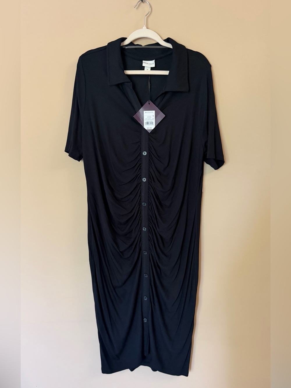 Ava & Viv Black Button-Front Midi Dress